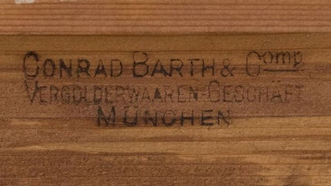 Detail of the reverse (stamp Conrad Barth & Comp., gilding store Munich) Stamp on the back of the painting