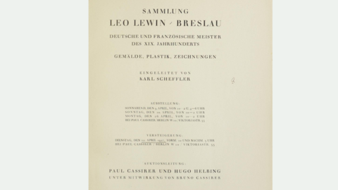 Auction Catalogue Paul Cassirer and Hugo Helbing, Leo Lewin Collection - Breslau, 12 April 1927, Berlin 1927, p. 5  Auction Catalogue Paul Cassirer and Hugo Helbing, Leo Lewin Collection - Breslau, 12 April 1927, Berlin 1927, p. 5