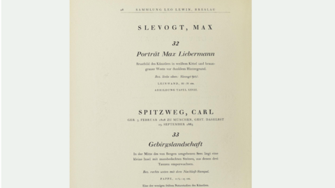 Auction Catalogue Paul Cassirer and Hugo Helbing, Leo Lewin Collection - Breslau, 12 April 1927, Berlin 1927, p. 66  Auction Catalogue Paul Cassirer and Hugo Helbing, Leo Lewin Collection - Breslau, 12 April 1927, Berlin 1927, p. 66