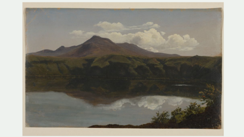 Johann Heinrich Schilbach, Lake Albano with Rocca di Papa, undated, oil on paper